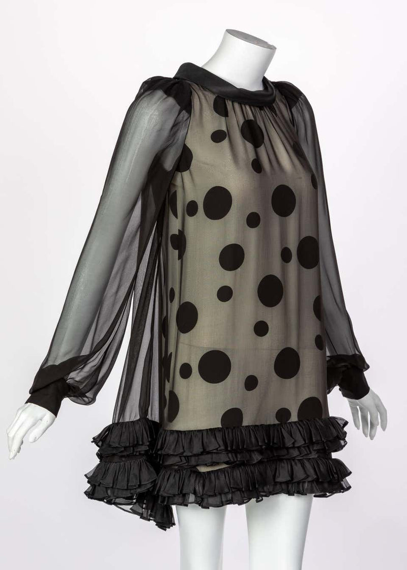 Balenciaga Black Polka Dot Silk Mini Dress, 1990s