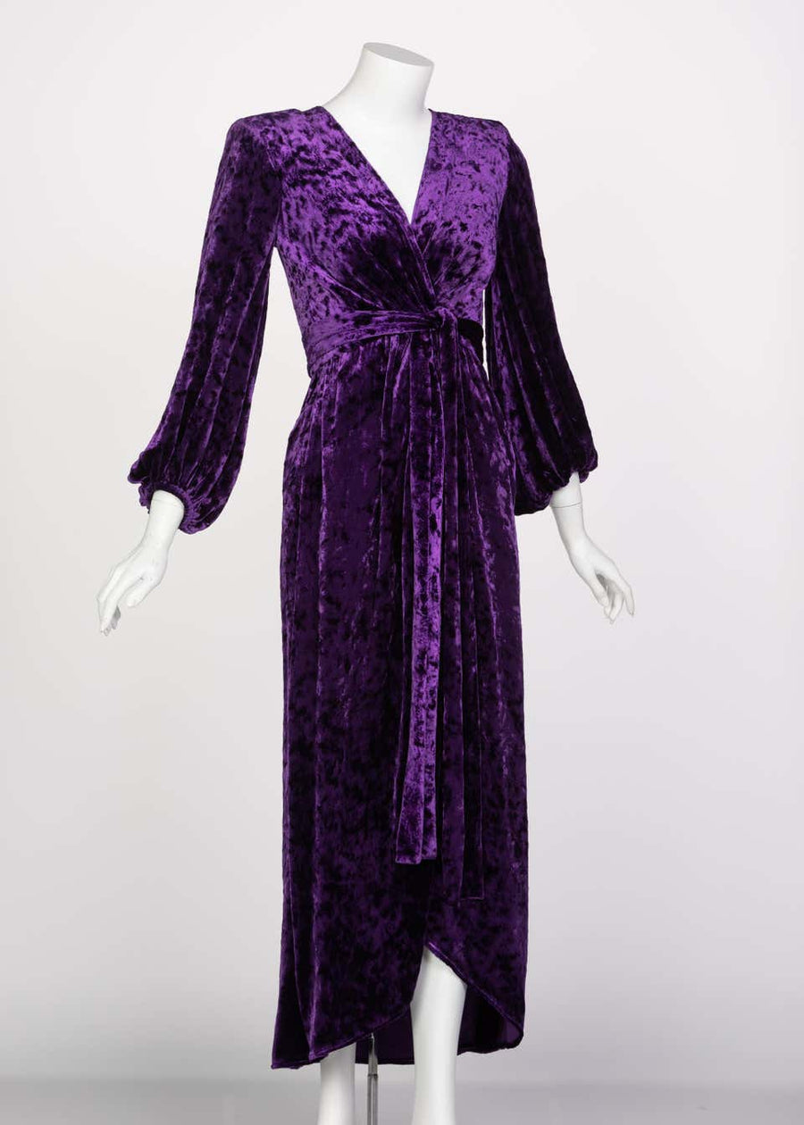 Purple velvet wrap dress store