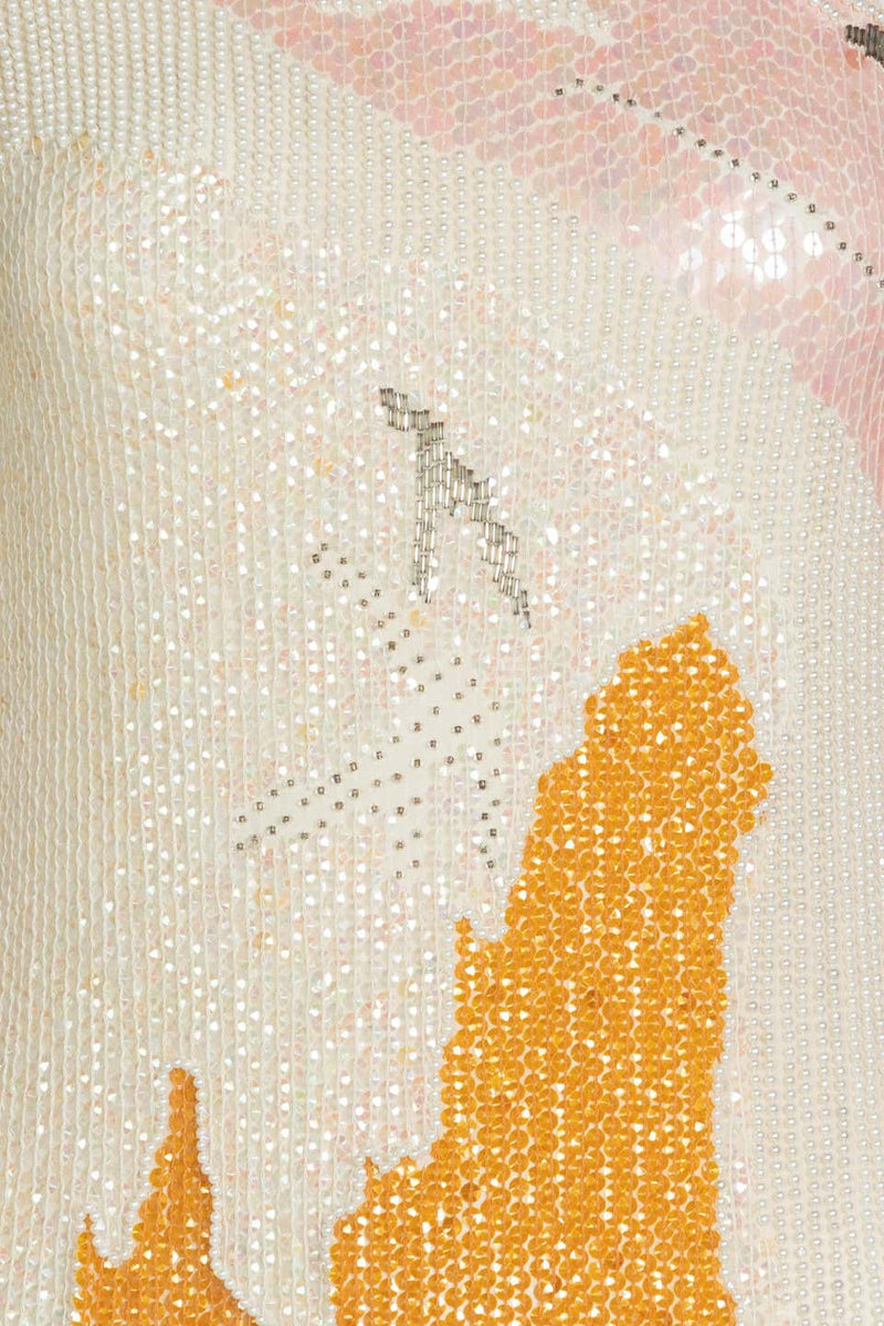Halston Couture Sequin Pearl Beaded Sunset Colors Dress Documented, 1980s