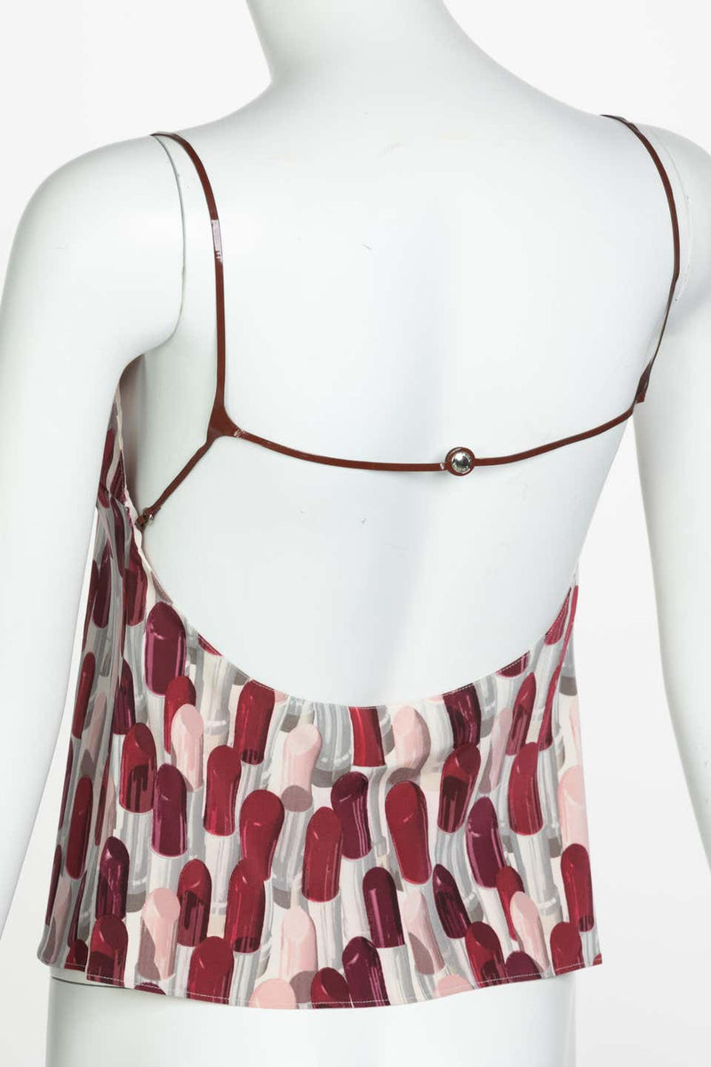 Prada Silk Lipstick Leather Strap Top Spring 2000