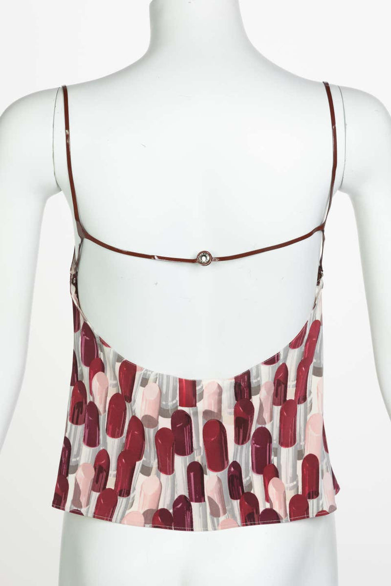 Prada Silk Lipstick Leather Strap Top Spring 2000