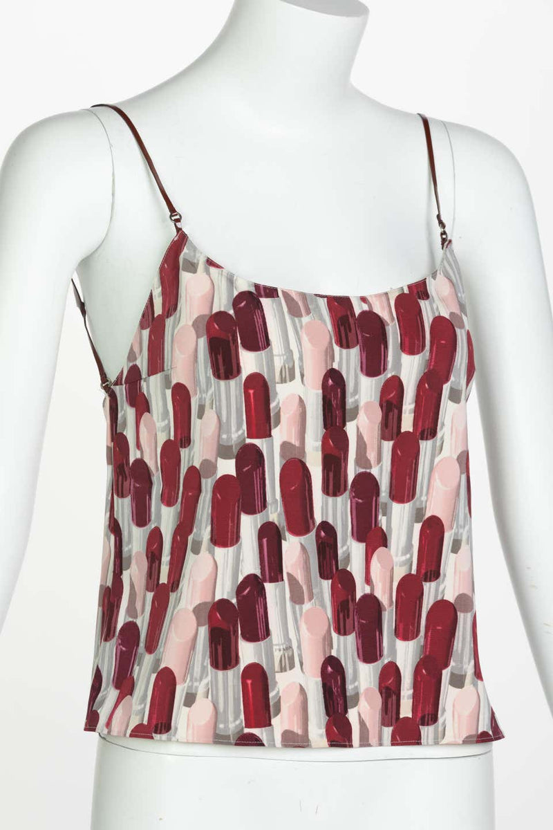 Prada Silk Lipstick Leather Strap Top Spring 2000