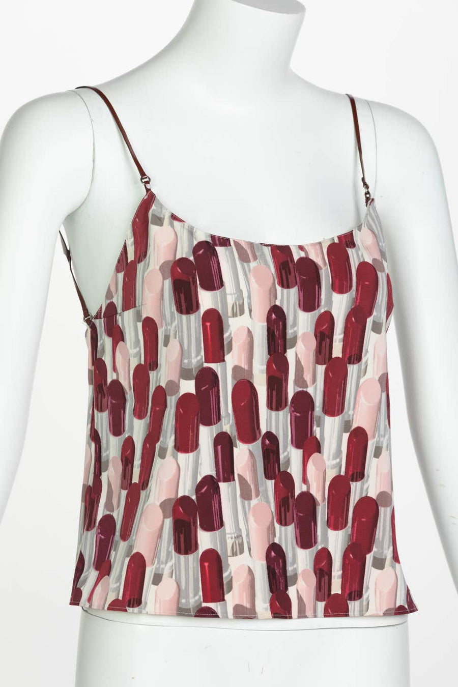Prada Silk Lipstick Leather Strap Top Spring 2000 – Basha Gold