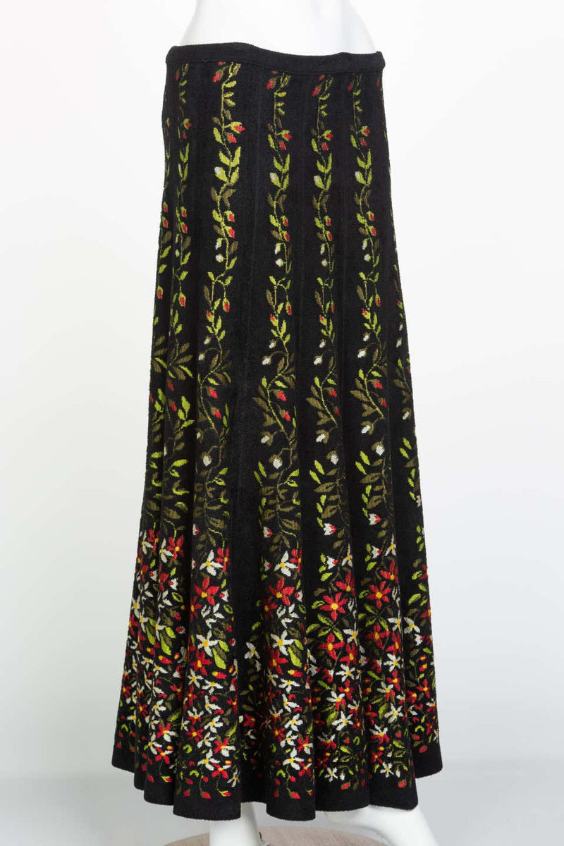 Vintage Azzedine Alaïa Balck Floral Chenille Maxi Skirt Documented Fall 2000