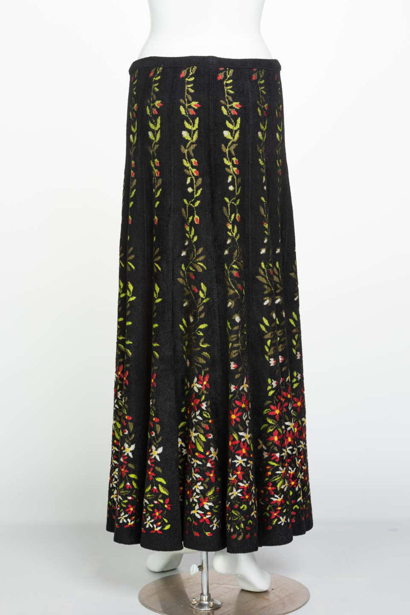 Vintage Azzedine Alaïa Balck Floral Chenille Maxi Skirt Documented Fall 2000