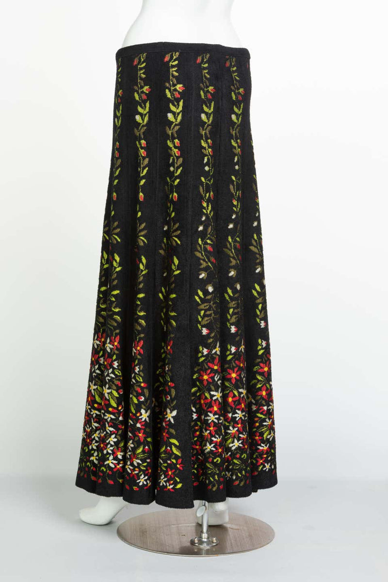 Vintage Azzedine Alaïa Balck Floral Chenille Maxi Skirt Documented Fall 2000