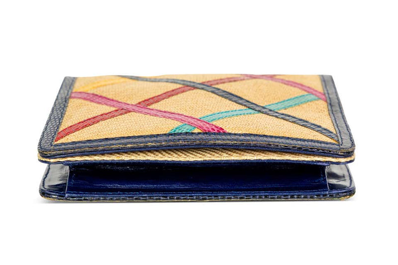 Vintage Bottega Veneta Multicolered Lizard Raffia Gold Chain Bag
