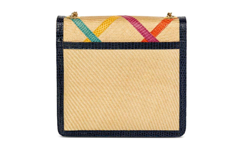 Vintage Bottega Veneta Multicolered Lizard Raffia Gold Chain Bag