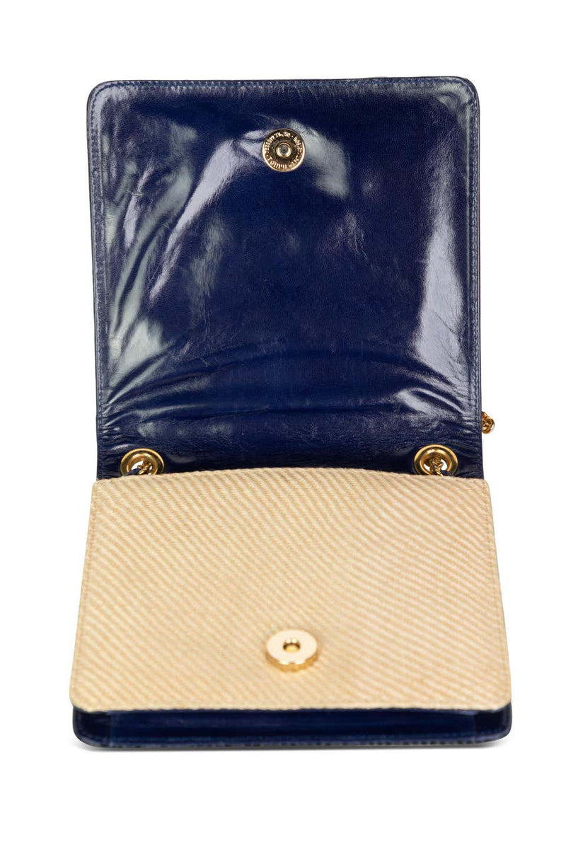 Vintage Bottega Veneta Multicolered Lizard Raffia Gold Chain Bag