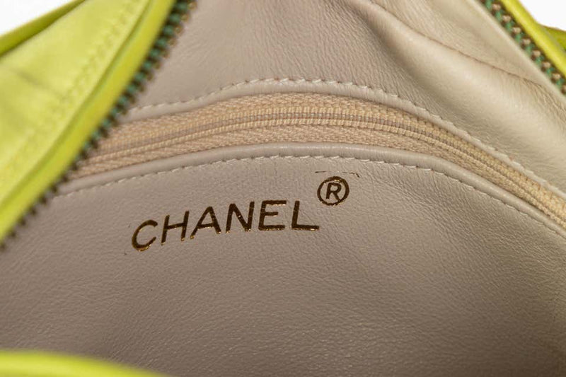 Chanel Lime Green Quilted Satin Leather Tassel Camera Bag, 1990s