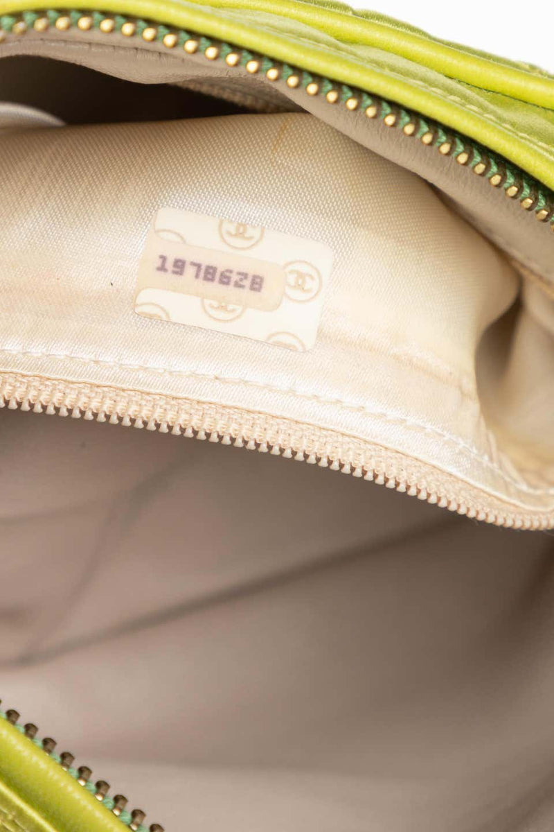 Chanel Lime Green Quilted Satin Leather Tassel Camera Bag, 1990s