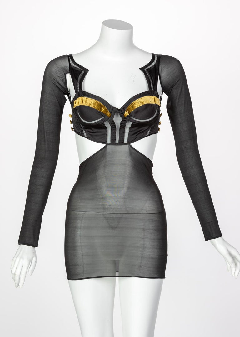 Gucci Tom Ford Black Golden Velvet Cut-Out Bustier Runway Top, 2005