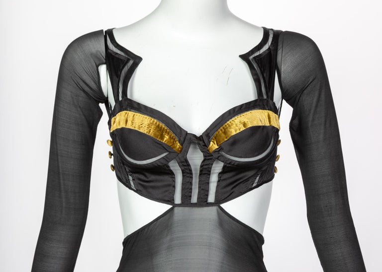 Gucci Tom Ford Black Golden Velvet Cut-Out Bustier Runway Top, 2005