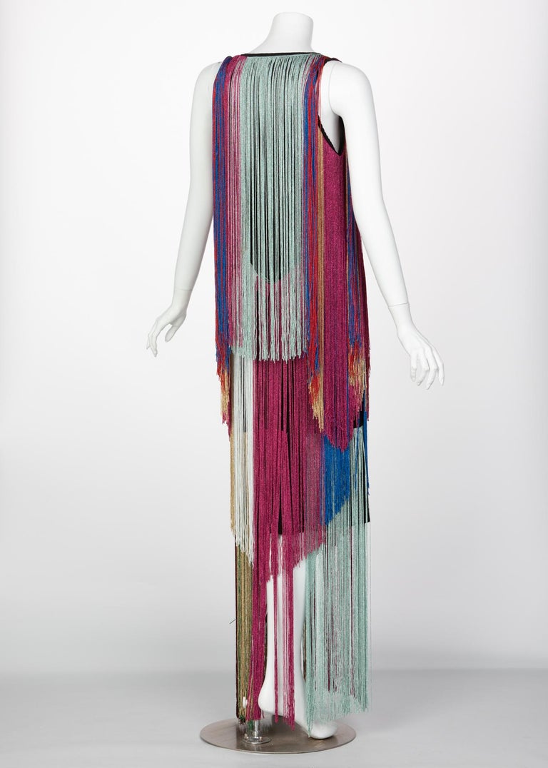 Roberto Cavalli Rainbow Fringe Maxi Dress, Resort 2017