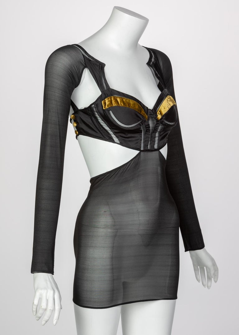 Gucci Tom Ford Black Golden Velvet Cut-Out Bustier Runway Top, 2005