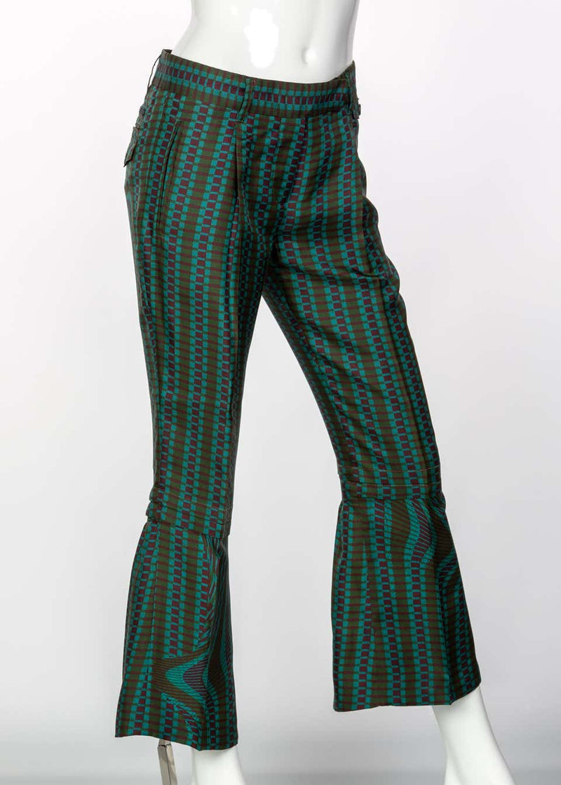 Prada Fairy Collection Green Purple Printed Flared Runway Pants, 2008