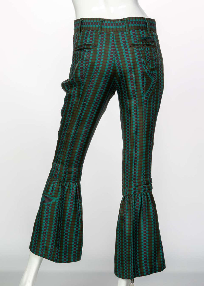 Prada Fairy Collection Green Purple Printed Flared Runway Pants, 2008