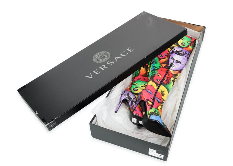 Versace Pop Art Tribute Andy Warhol Print Silk Over The Knee Boots Size 36/6