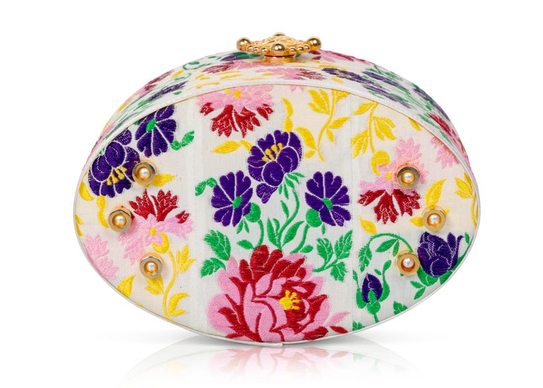 Susan Bennis Warren Edwards Floral Brocade Vintage Top Handle Bag