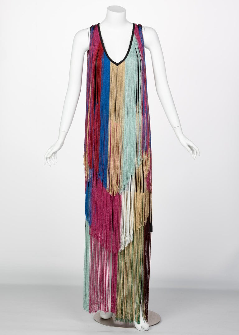 Roberto Cavalli Rainbow Fringe Maxi Dress, Resort 2017