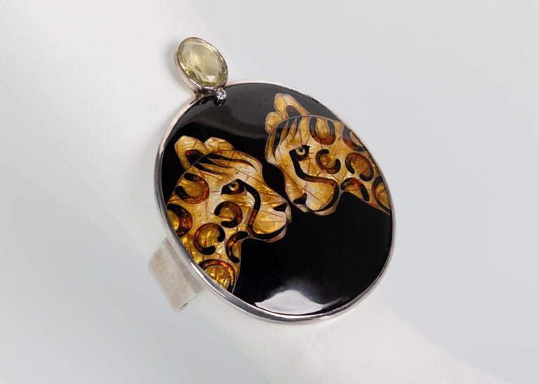 Sopho Gongliashvili Cloisonńe Enamel Leopard Topaz Cuff Bracelet
