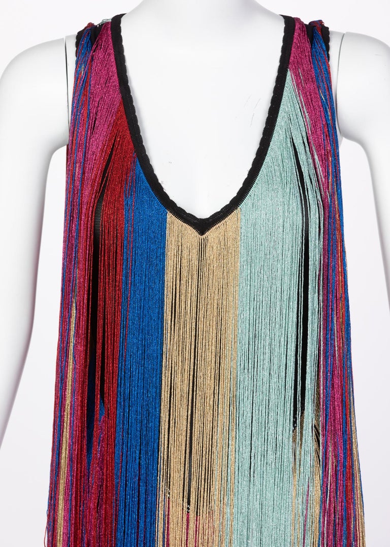 Roberto Cavalli Rainbow Fringe Maxi Dress, Resort 2017