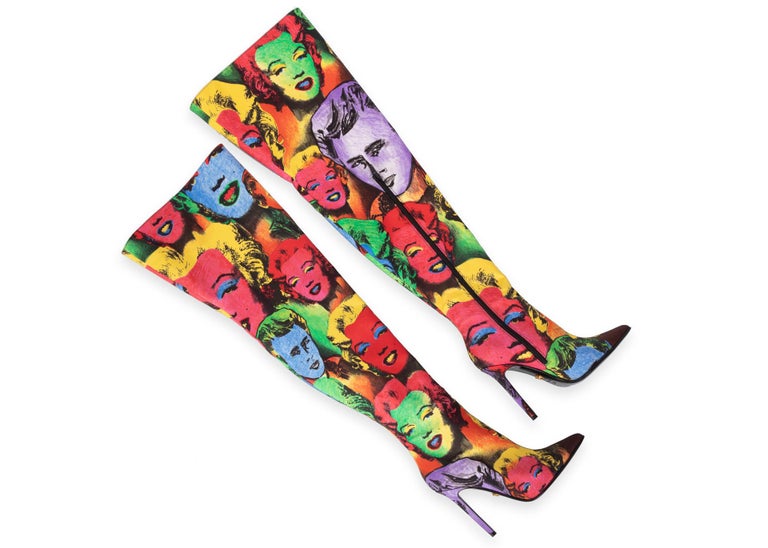 Versace Pop Art Tribute Andy Warhol Print Silk Over The Knee Boots Size 36/6