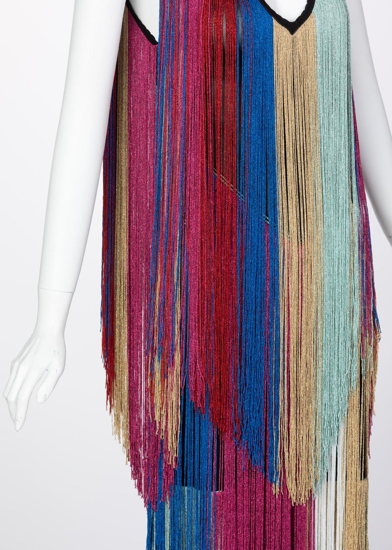 Roberto Cavalli Rainbow Fringe Maxi Dress, Resort 2017