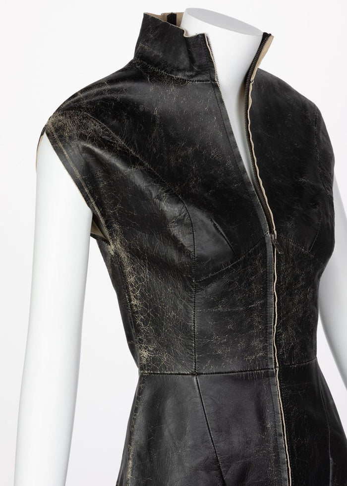 Maison Martin Margiela White Label Black Leather Zipper Dress