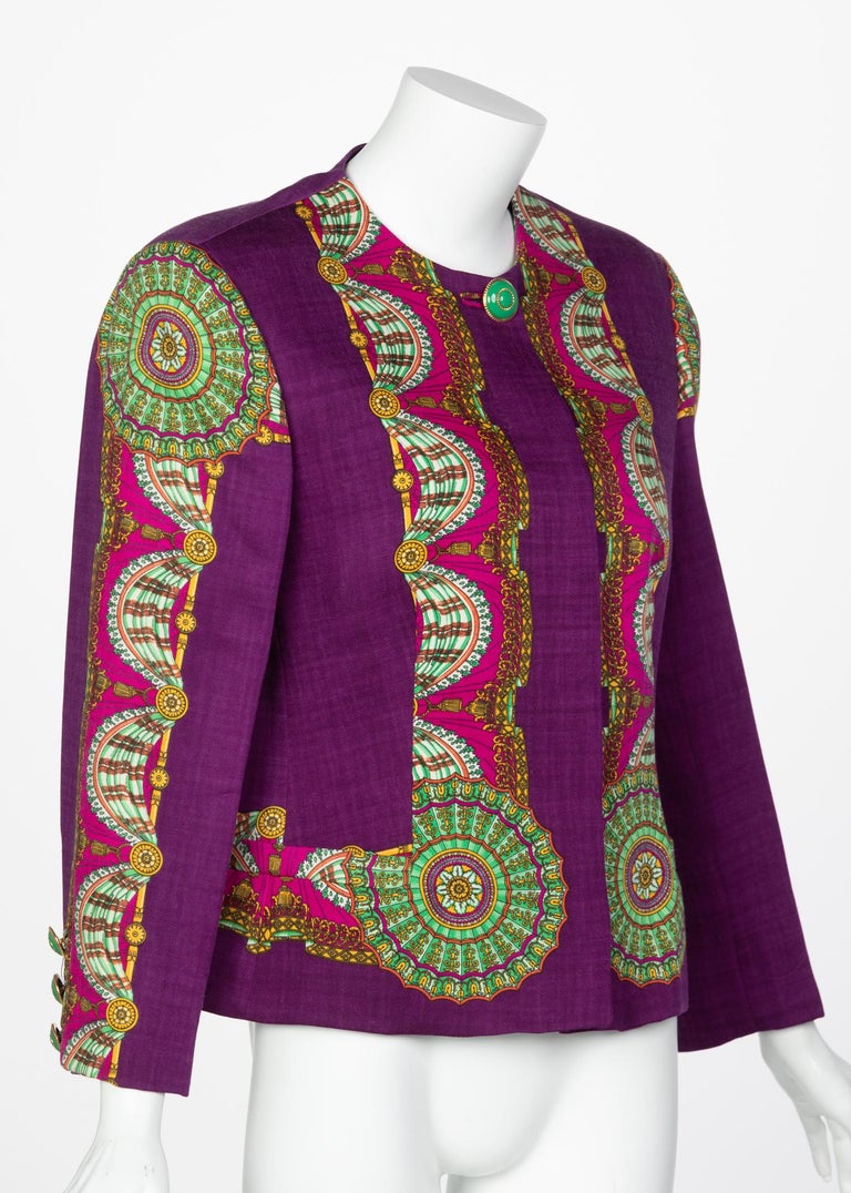 Gianni Versace Couture Purple Green Print Jacket, 1990s