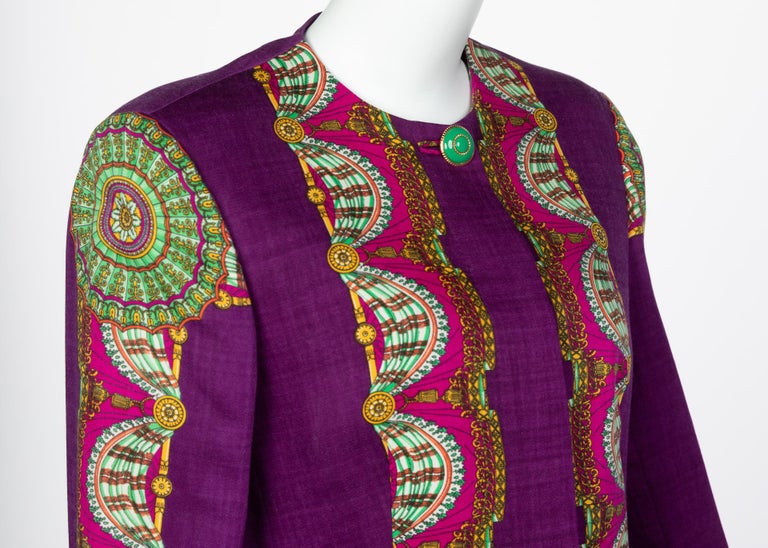 Gianni Versace Couture Purple Green Print Jacket, 1990s