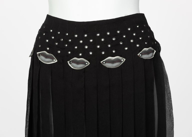 Prada Sheer Black Silk Lip Grommet Skirt Museum Book Piece Rare, 2000