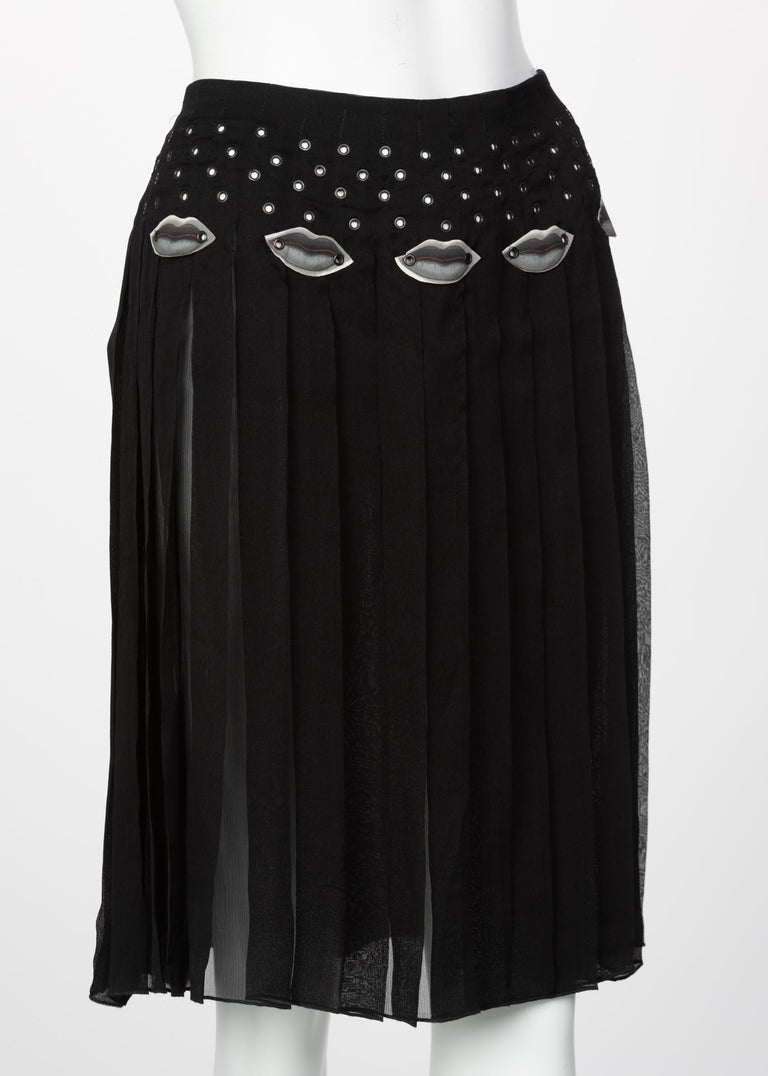 Prada Sheer Black Silk Lip Grommet Skirt Museum Book Piece Rare, 2000