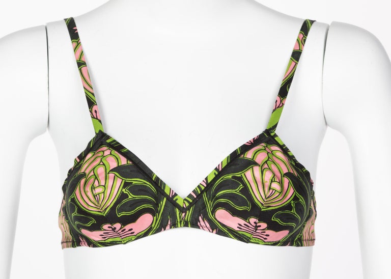Prada Holiday & Brown Green Pink Print Bra Skirt Set, 2003