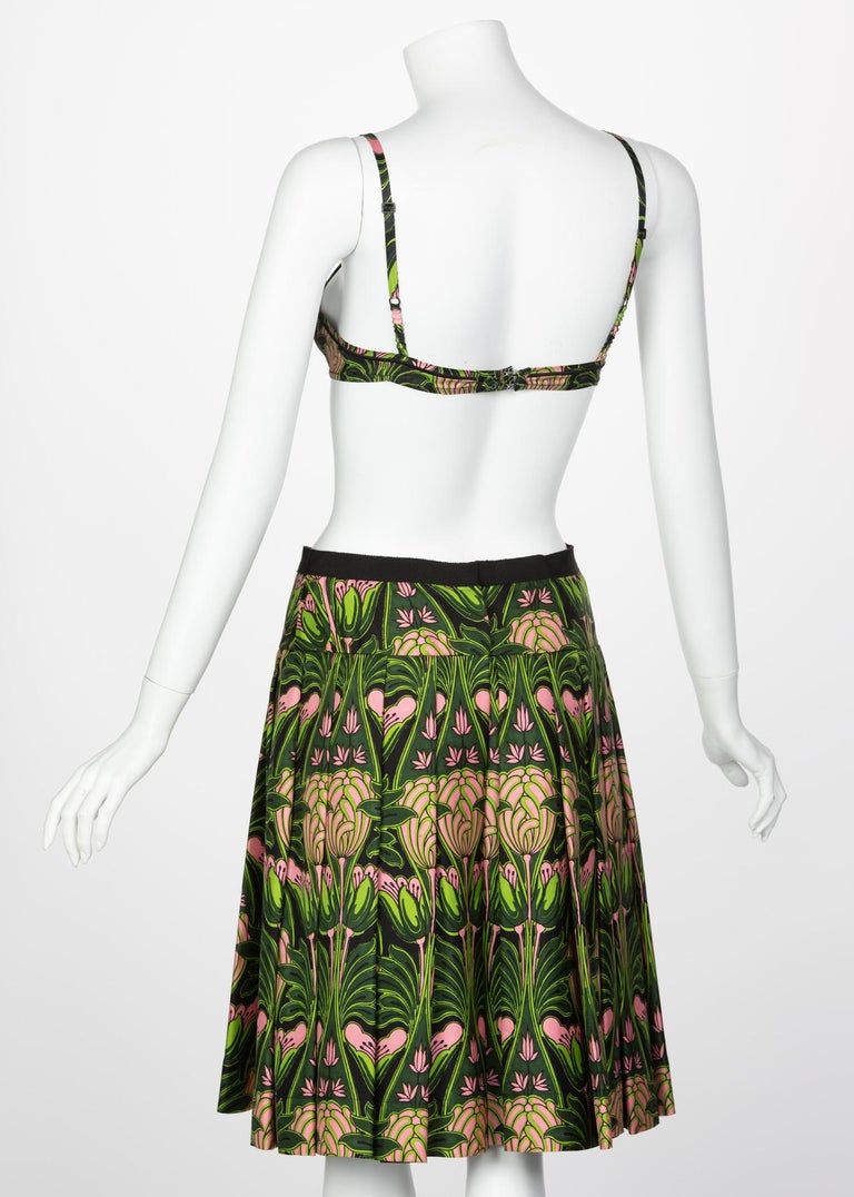 Prada Holiday & Brown Green Pink Print Bra Skirt Set, 2003