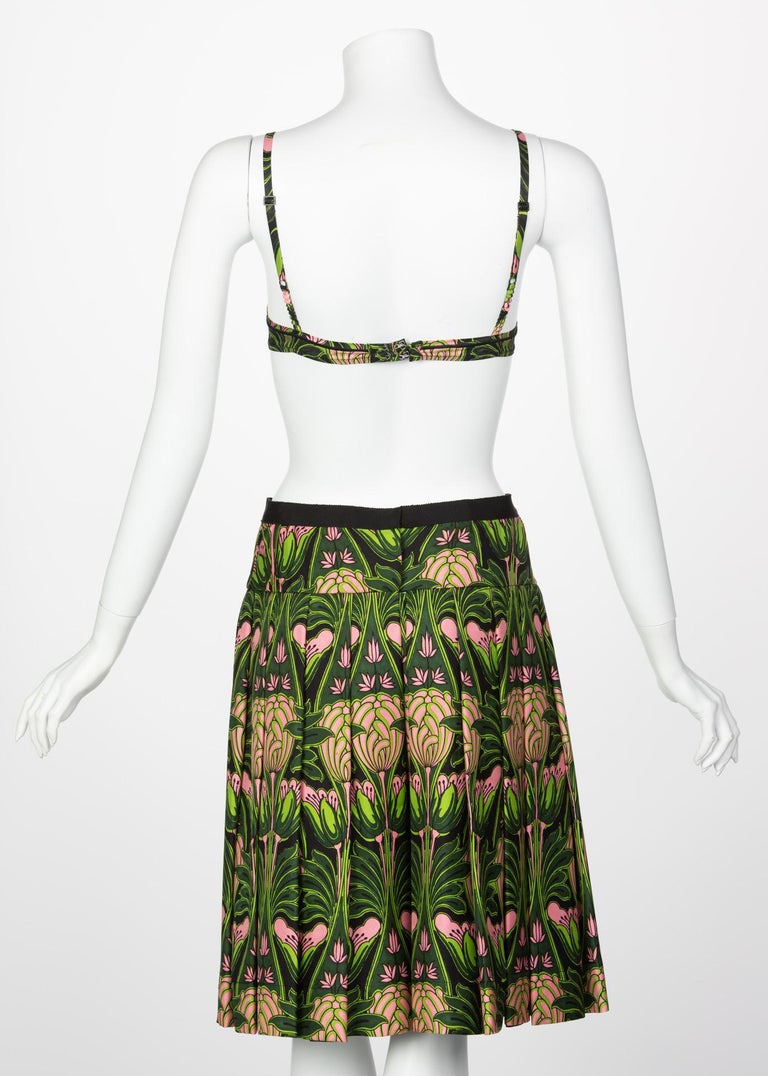Prada Holiday & Brown Green Pink Print Bra Skirt Set, 2003
