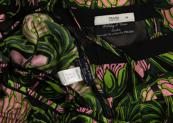 Prada Holiday & Brown Green Pink Print Bra Skirt Set, 2003