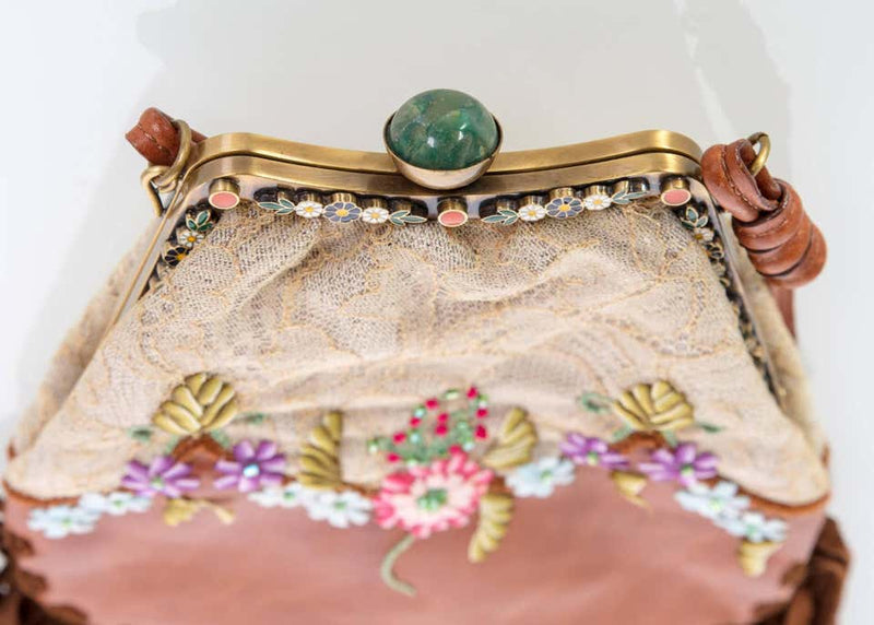 Valentino Leather Lace Floral Enamel Fringe Shoulder Bag