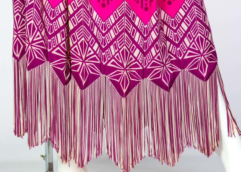 Lanvin Silk Rainbow Print Fringe Maxi Skirt, 1970s