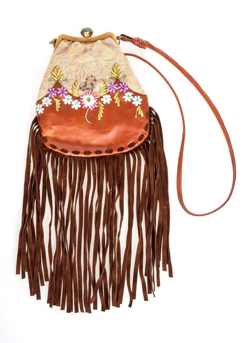 Valentino Leather Lace Floral Enamel Fringe Shoulder Bag