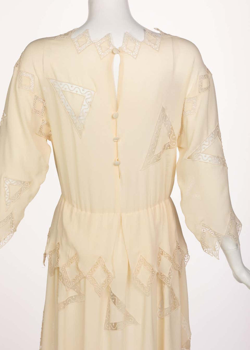 Chloe Karl Lagerfeld Ivory Silk Ebroidered Dress, 1981