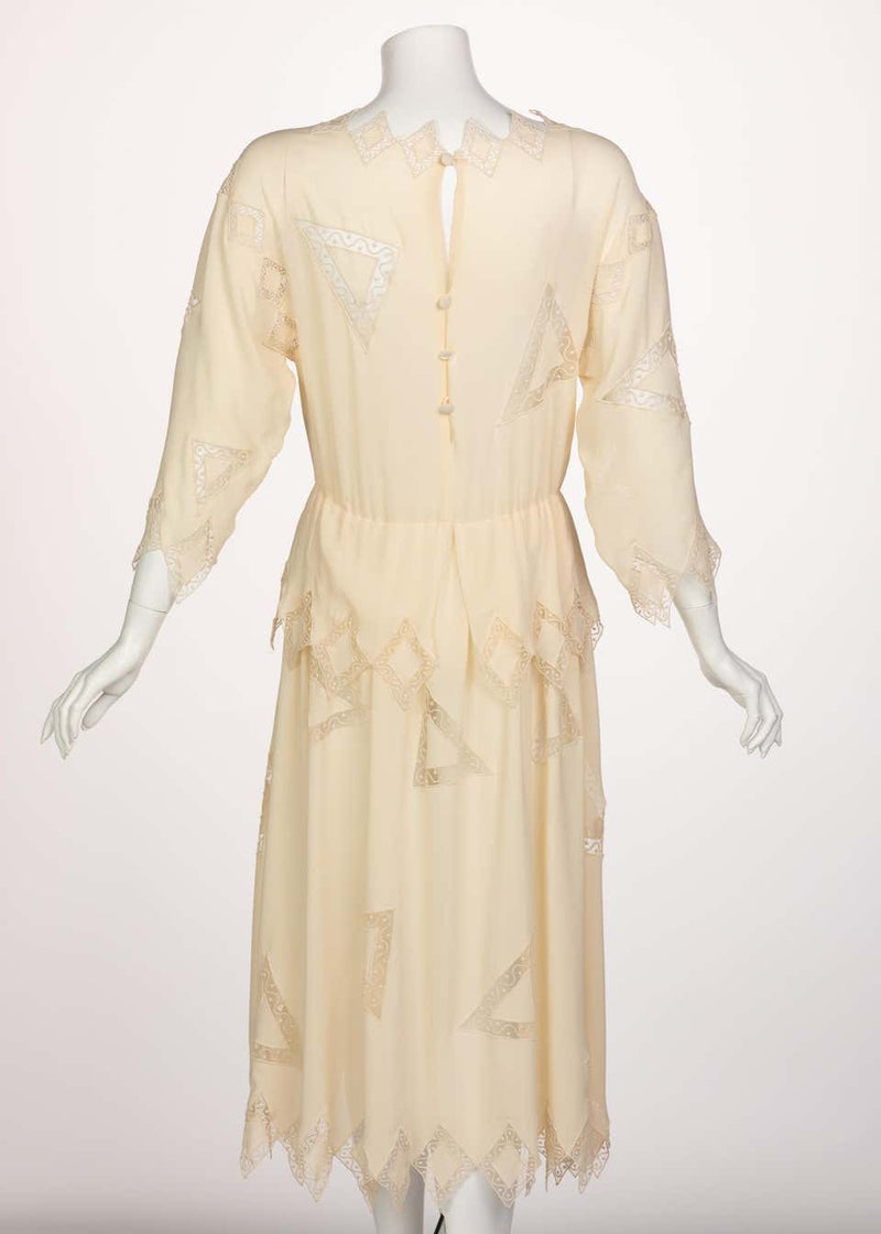 Chloe Karl Lagerfeld Ivory Silk Ebroidered Dress, 1981