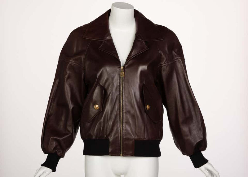 Chanel Brown Leather Bomber Jacket Runway 1990s