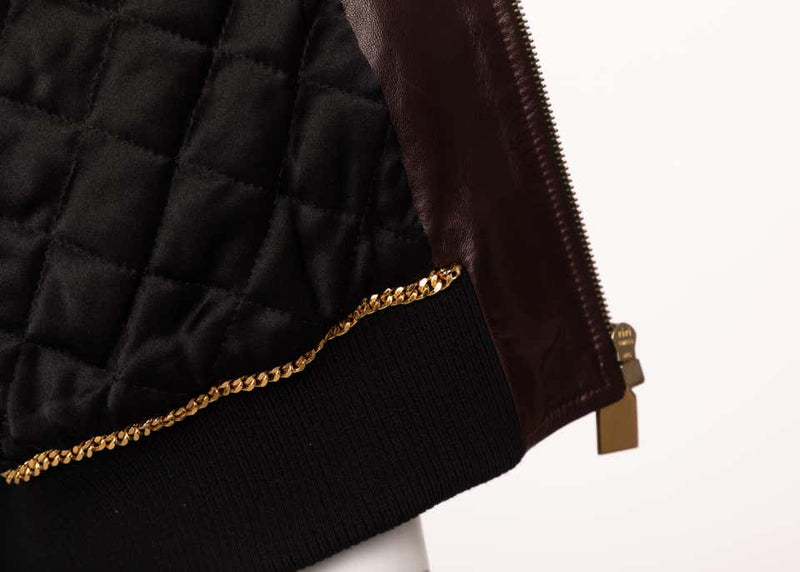 Chanel Brown Leather Bomber Jacket Runway 1990s