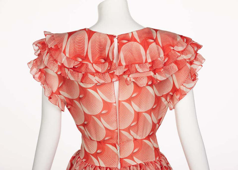 Chloé Karl Lagerfeld Red White Printed Silk Dress Runway 1982