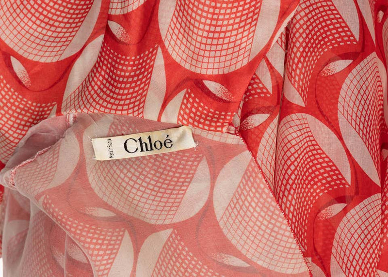 Chloé Karl Lagerfeld Red White Printed Silk Dress Runway 1982