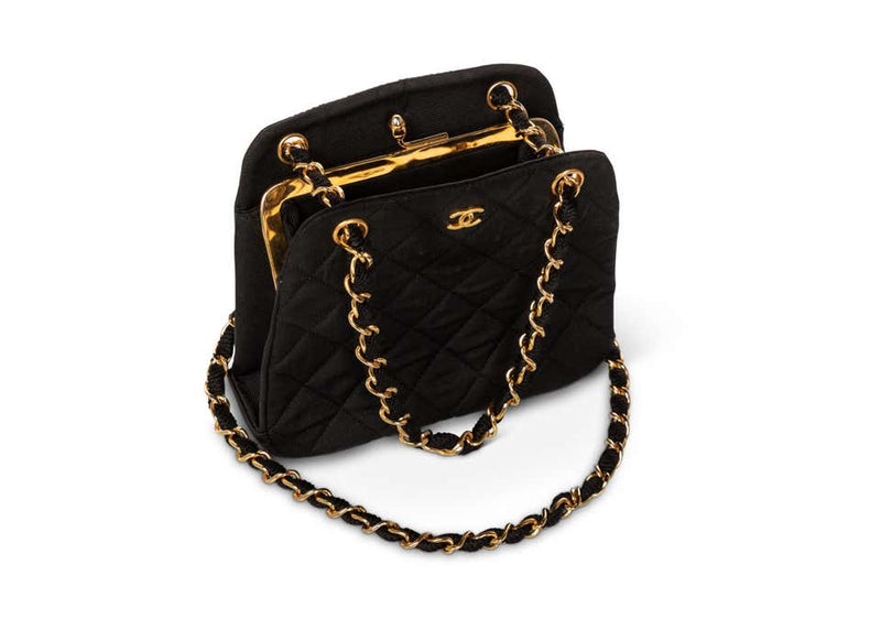 Vintage Chanel Black Quilted Gold Chain Bag