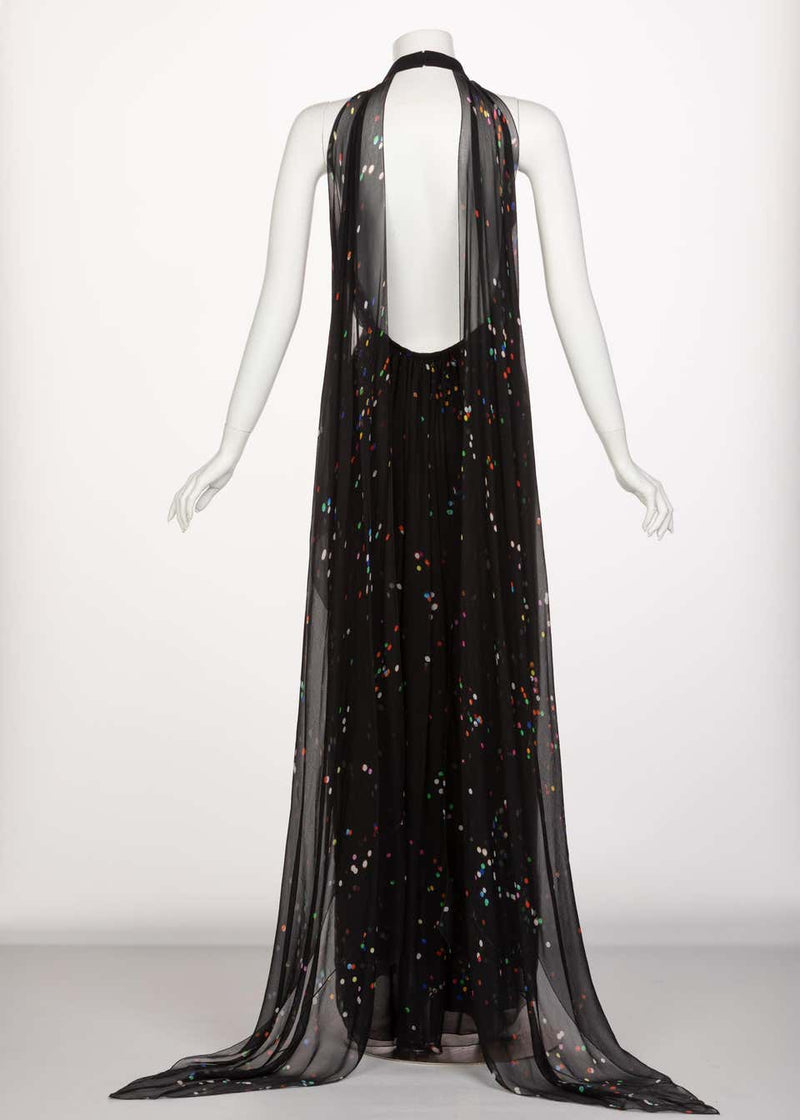 Givenchy Black Confetti Print Silk Cut-Out Back Gown, 2014