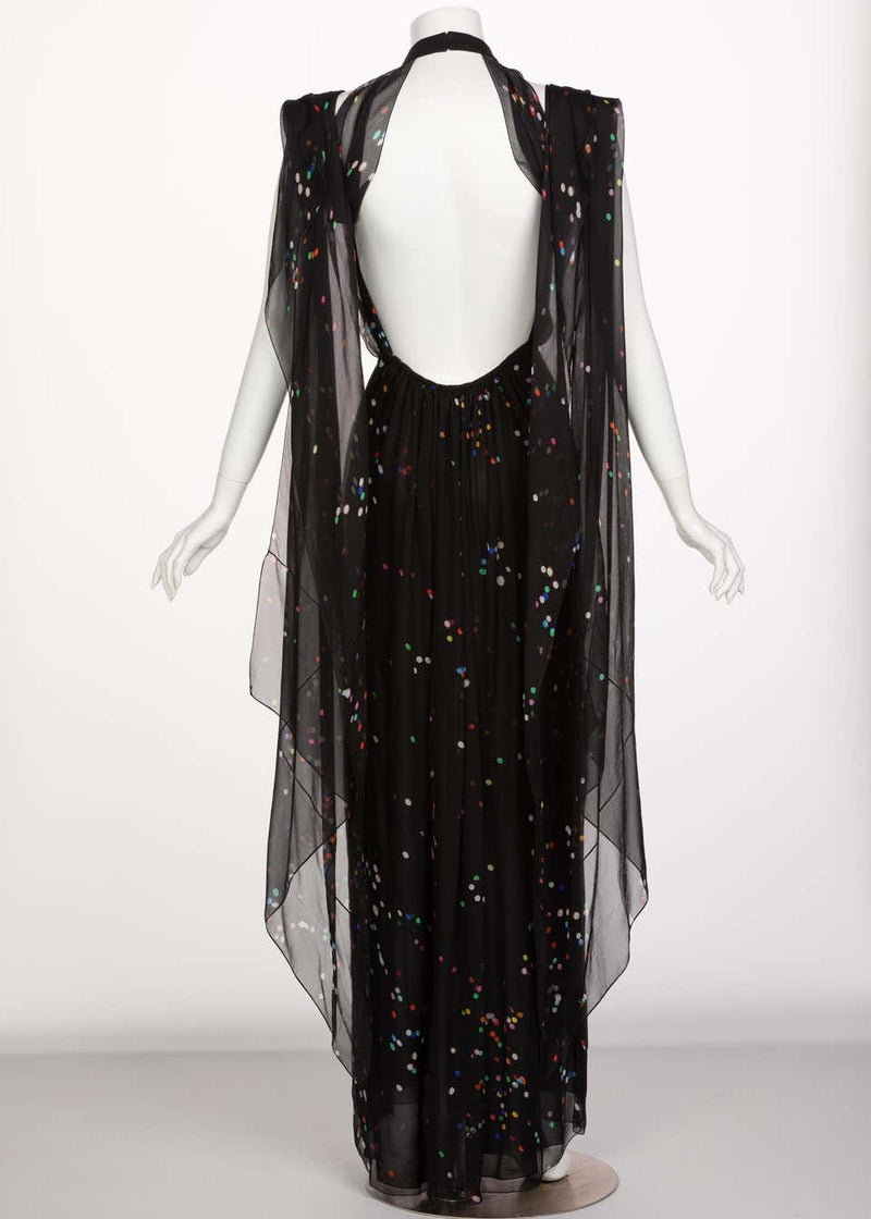 Givenchy Black Confetti Print Silk Cut-Out Back Gown, 2014