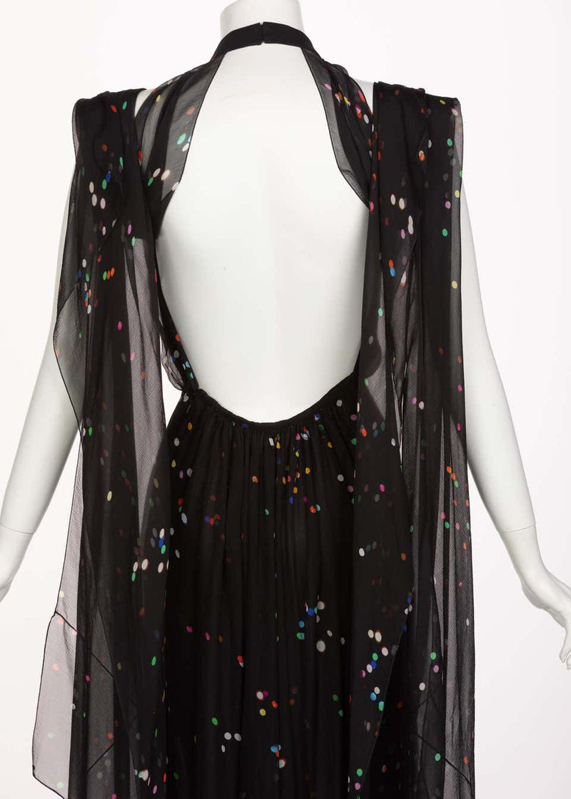 Givenchy Black Confetti Print Silk Cut-Out Back Gown, 2014